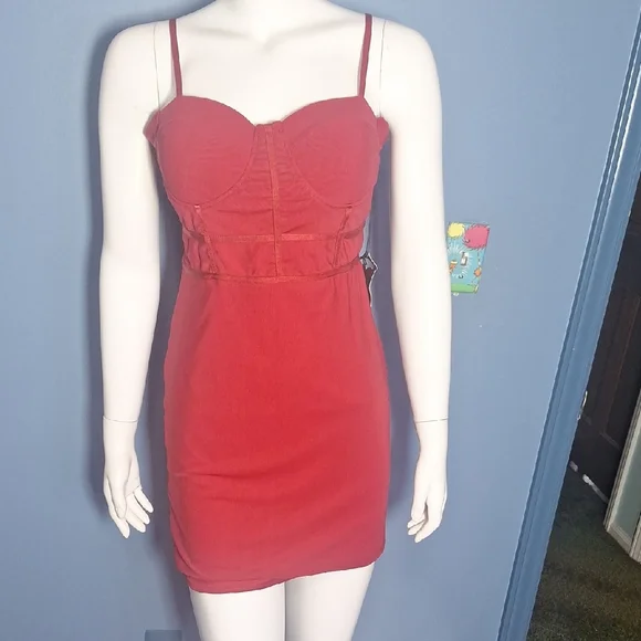 Haute Monde Red Corset Ribbed Bodycon Cocktail Dress Size Large - Picture 1 of 9